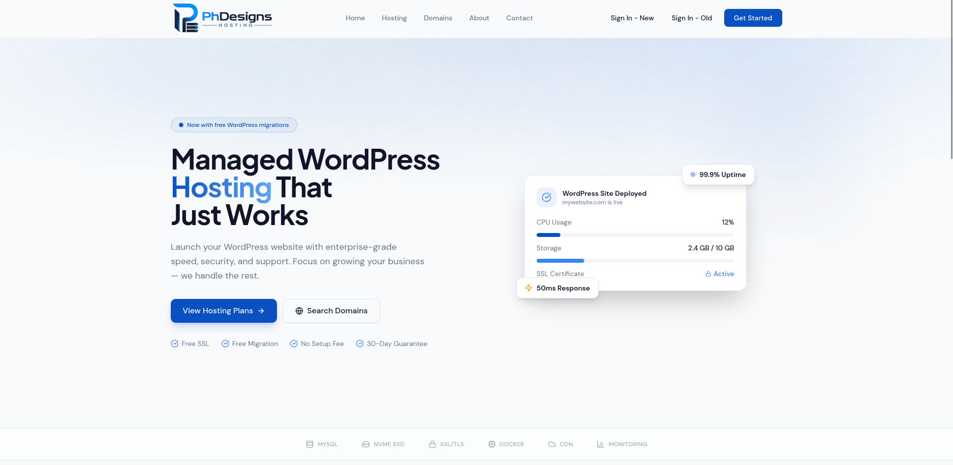 PhDesigns Hosting website preview